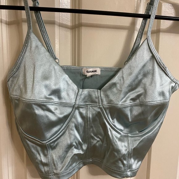 NWT Garage Light Blue Satin Bustier Crop Top - Picture 3 of 8